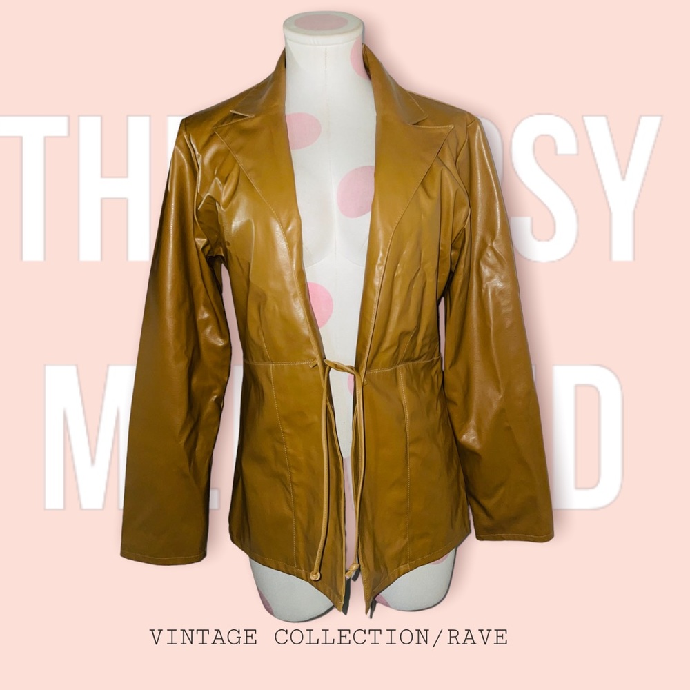 Rave Vintage 90s Tan Faux Leather Blazer Jacket Size Medium